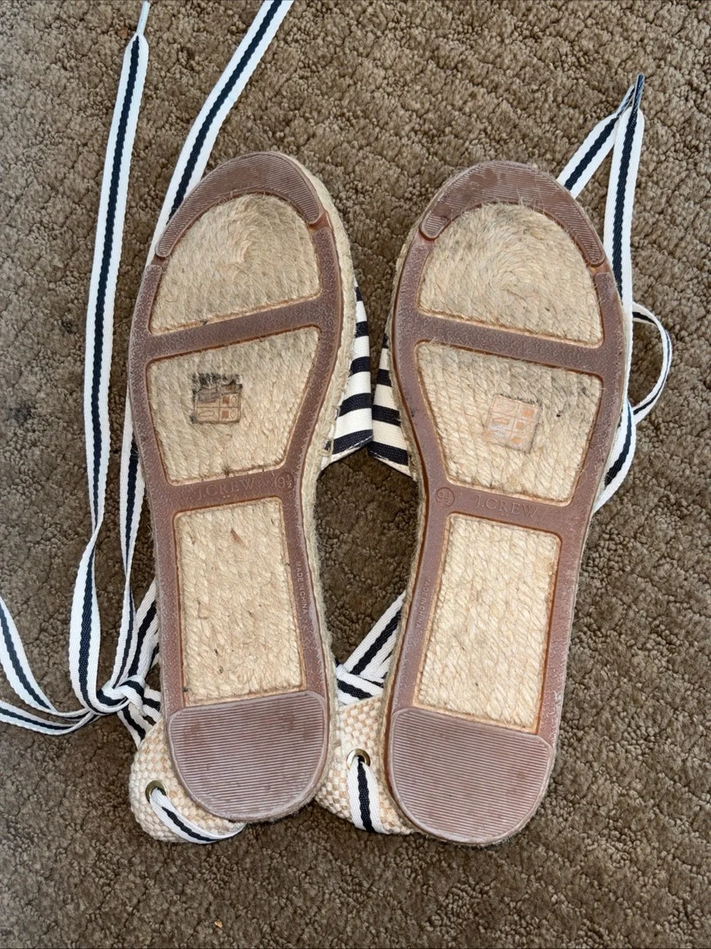 J crew Striped Canvas Espadrille Tie Sandals - Navy & White women’s 9.5